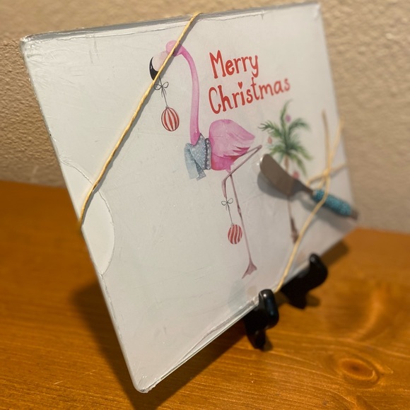 Christmas Flamingo Cutting Board With Spreader, Glass Flamingo Cutting Board - Picture 14 of 16